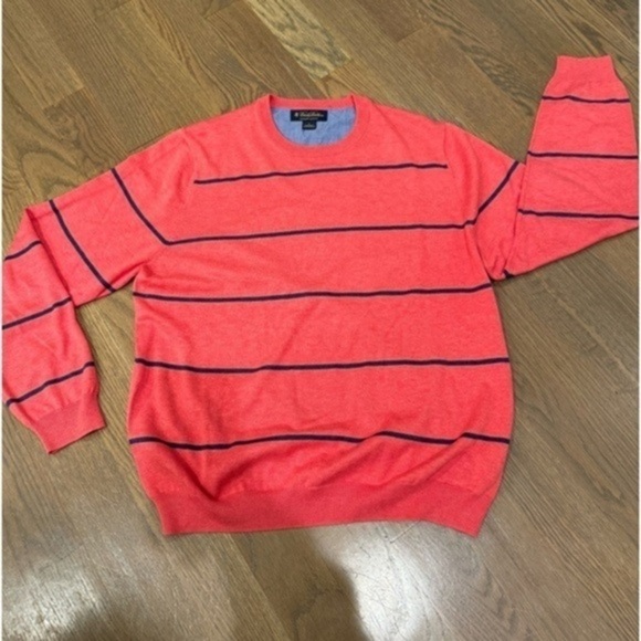 Brooks brothers Cotton Stripe crew Neck Sweater pink and blue size large L - Picture 1 of 8